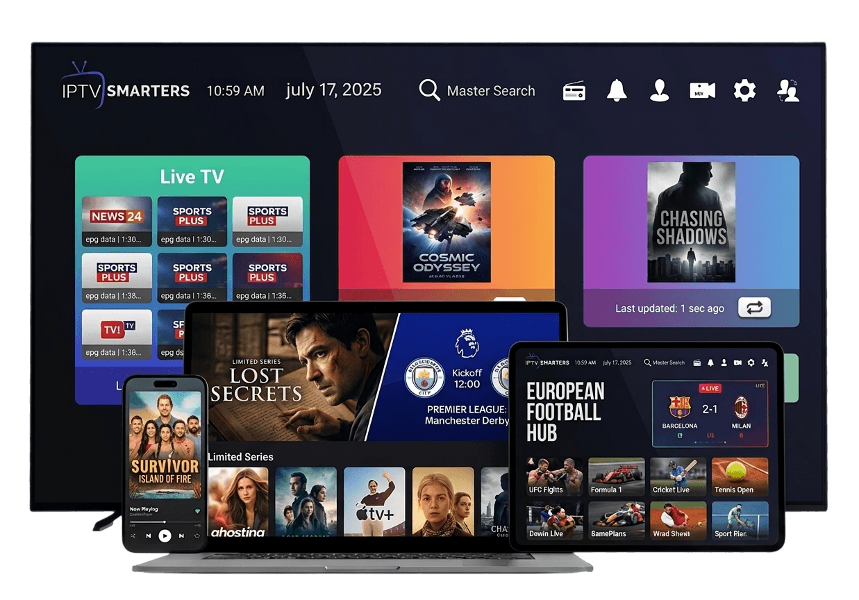 IPTV Smarters Pro — Interface sur Smart TV, PC, tablette et smartphone